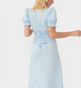 Marquise Linen Dress in Azure Blue