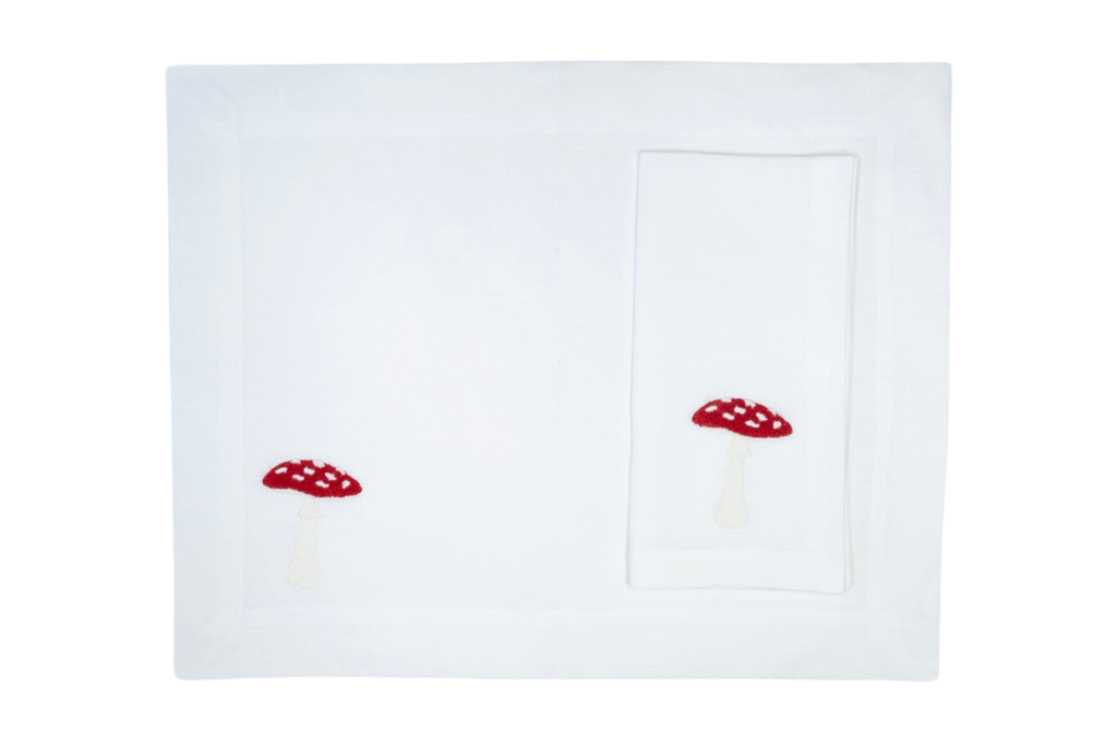 Christmas Red Mushroom Napkin and Placemat, Set of 2