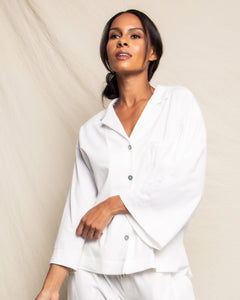 Women’s Luxe Pima Cotton White Wide Leg Pajama Set