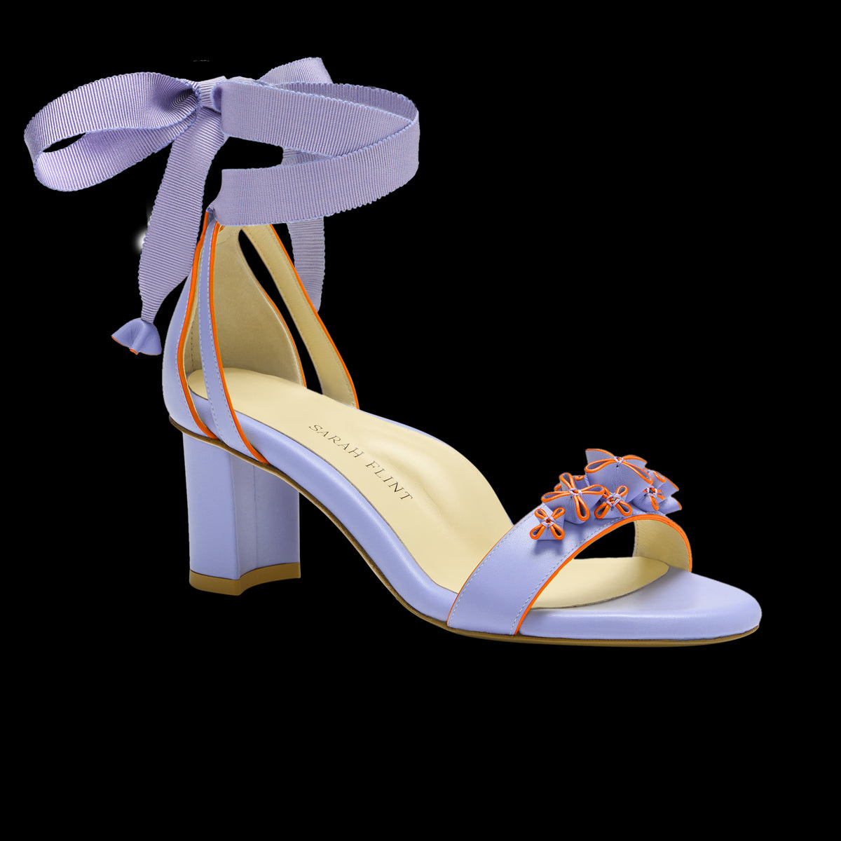 Perfect Block Sandal 60 in Periwinkle Calf & Orange Painted Edge