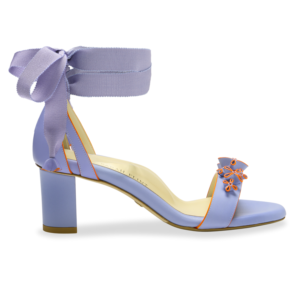 Perfect Block Sandal 60 in Periwinkle Calf & Orange Painted Edge