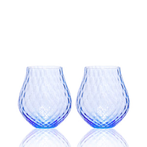 Phoebe cobal stemless tulip crystal wine glasses from Caskata.
