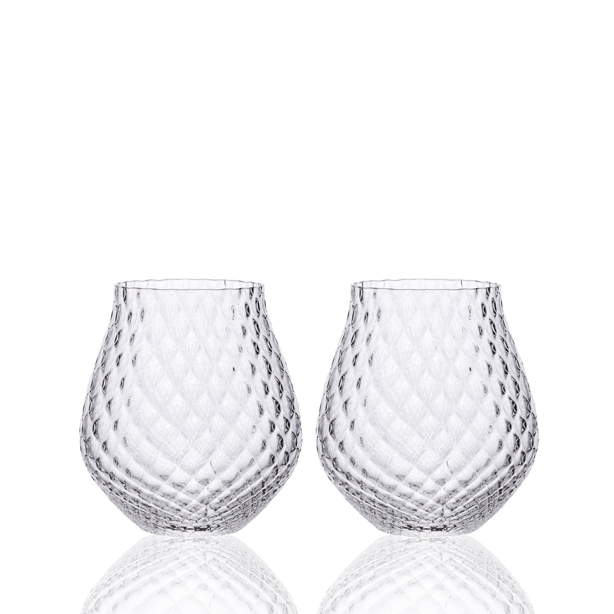 Phoebe clear stemless tulip crystal wine glasses from Caskata.