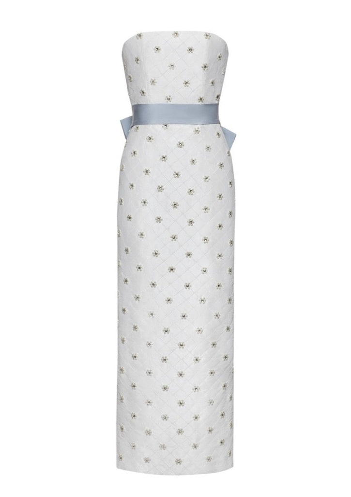 OTM Exclusive: Olivia White Silk Dress with Floral Crystal Embroidery