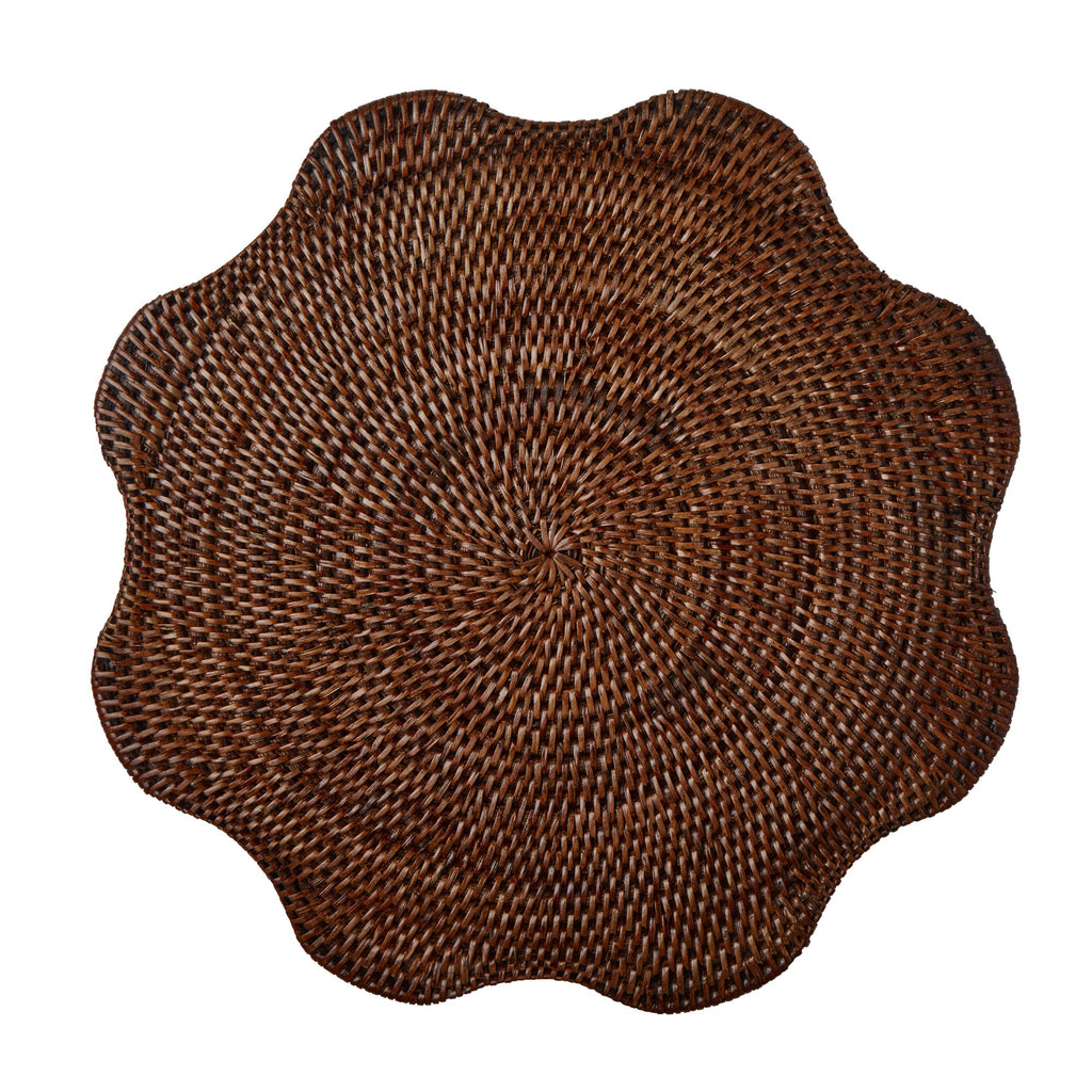 Rebecca Udall Scalloped woven rattan placemat dark brown