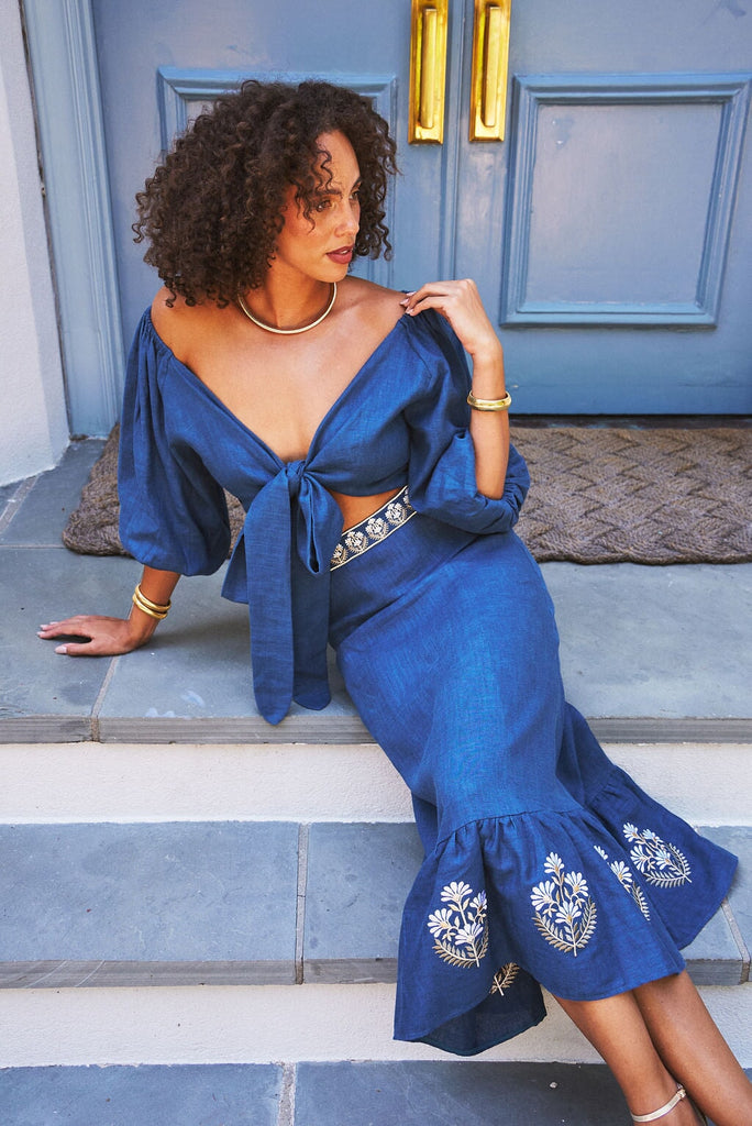 Gilara Wrap Top - Blue Tops - Cropped & Casual Rosewater House