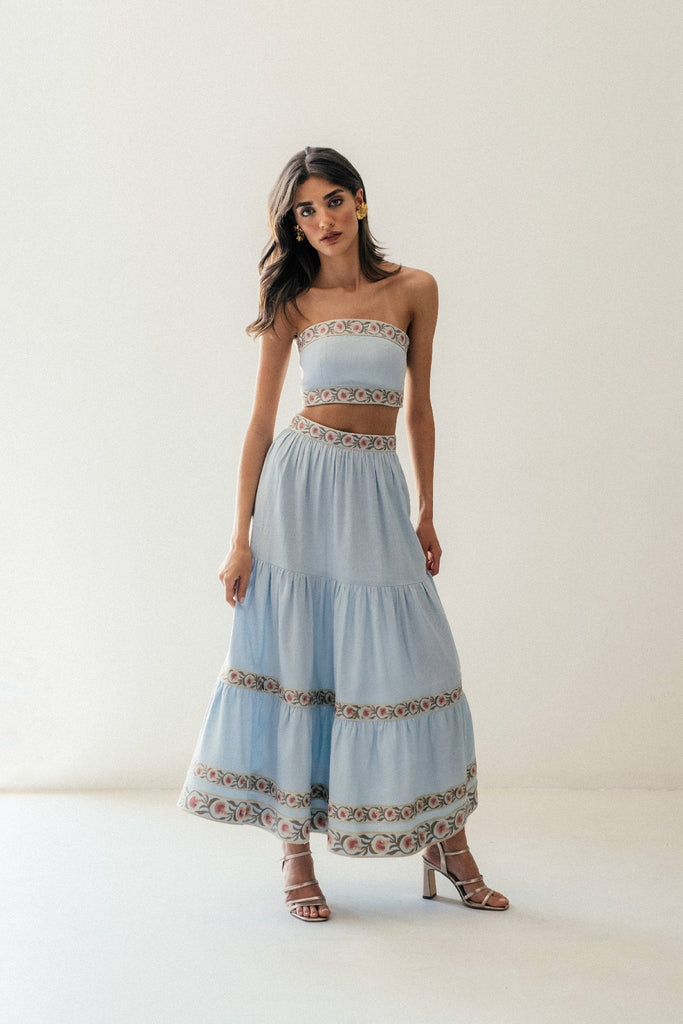 Carnation Crop Top - Blue & Pink Rosewater House