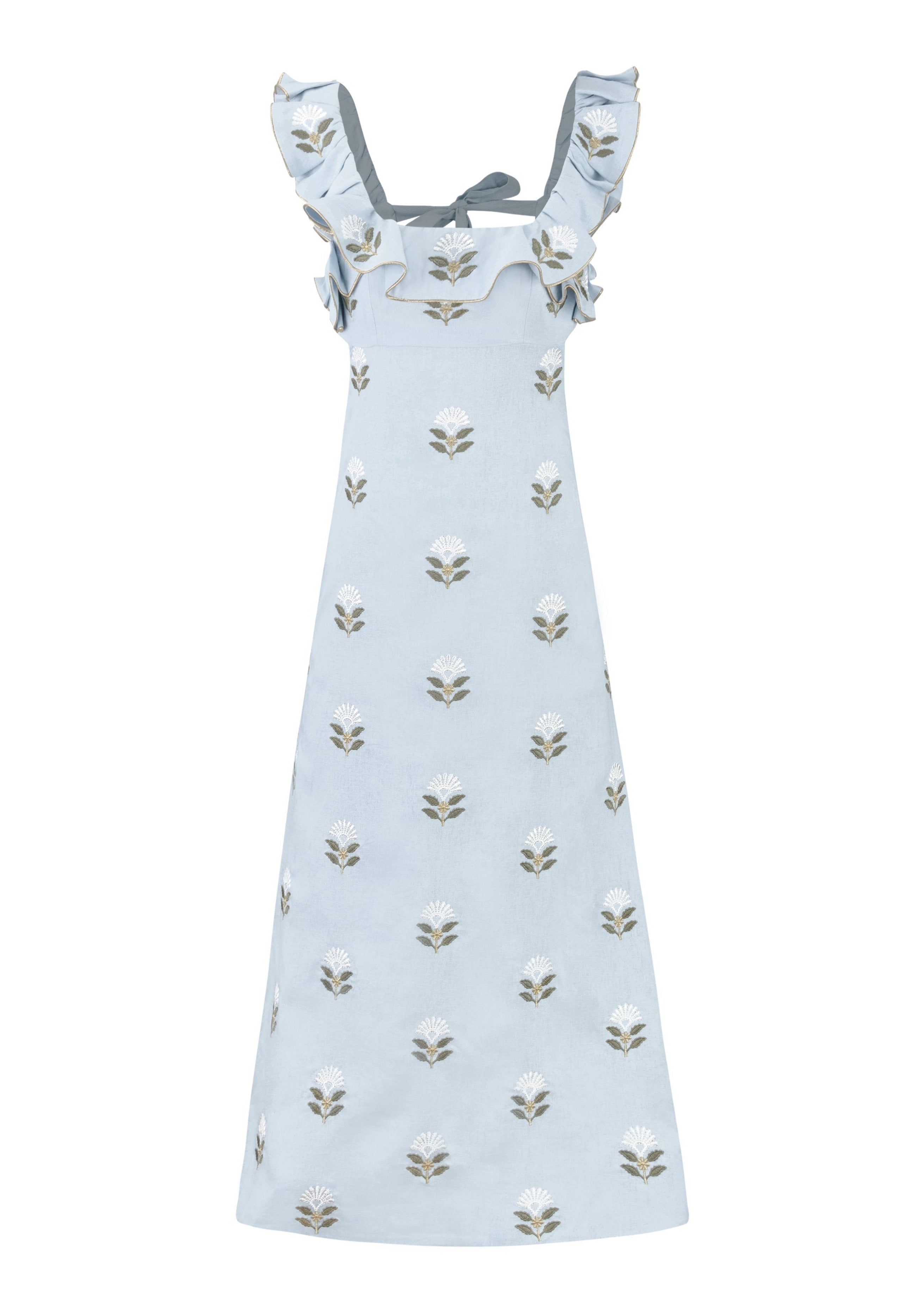 Malika Dress -White & Baby Blue Dresses - Formal Rosewater House