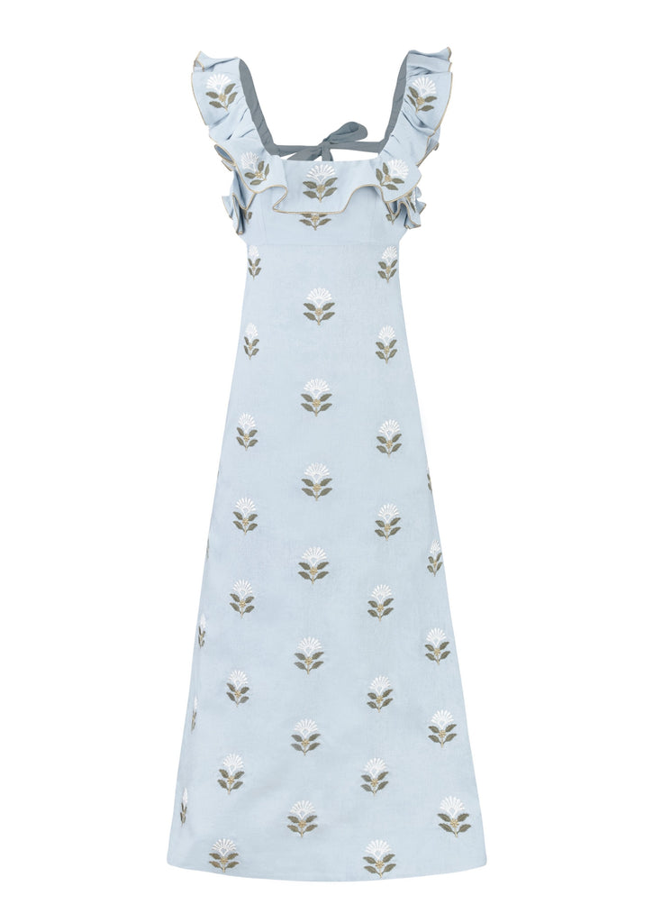 Malika Dress -White & Baby Blue Dresses - Formal Rosewater House