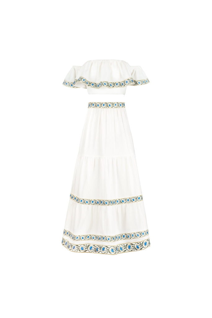Carnation Ruffle Skirt - Off White & Blue Bottoms - Skirts Rosewater House