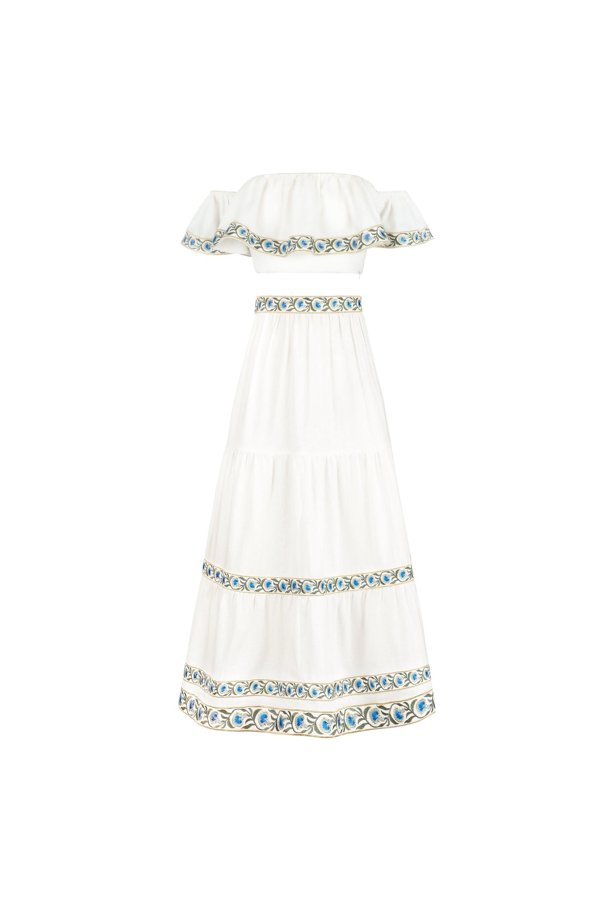 Carnation Ruffle Skirt - Off White & Blue Bottoms - Skirts Rosewater House