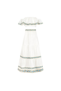 Carnation Ruffle Skirt - Off White & Blue Bottoms - Skirts Rosewater House