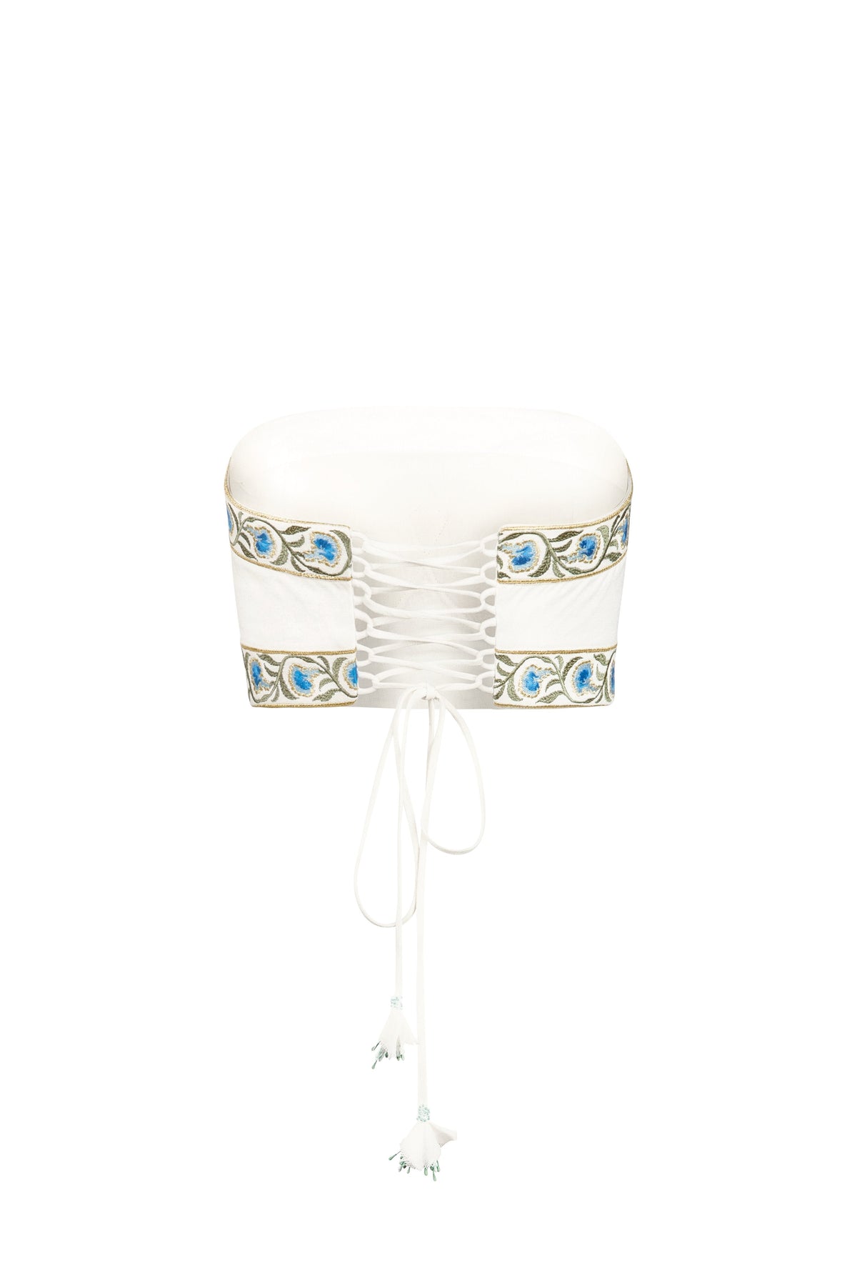 Carnation Crop Top - White & Blue Tops - Bustier & Embroidered Rosewater House