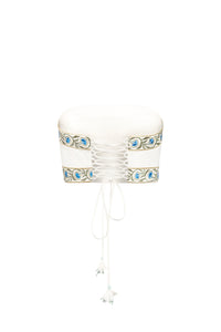 Carnation Crop Top - White & Blue Tops - Bustier & Embroidered Rosewater House