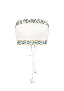 Carnation Crop Top - White & Blue Tops - Bustier & Embroidered Rosewater House