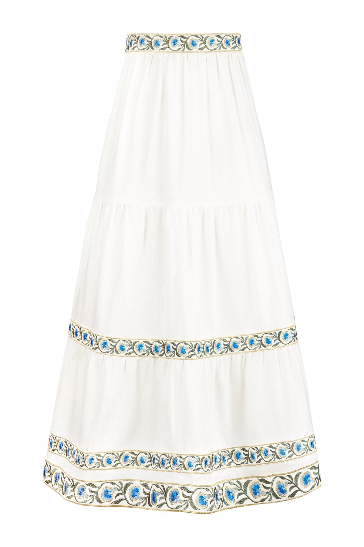 Carnation Ruffle Skirt - Off White & Blue Bottoms - Skirts Rosewater House