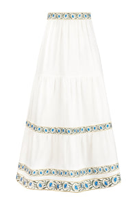 Carnation Ruffle Skirt - Off White & Blue Bottoms - Skirts Rosewater House
