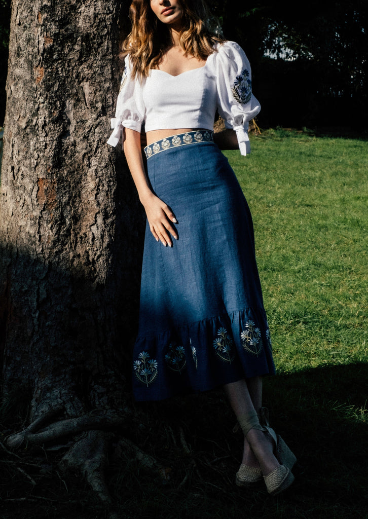 Ayan Skirt - Blue Bottoms - Skirts Rosewater House