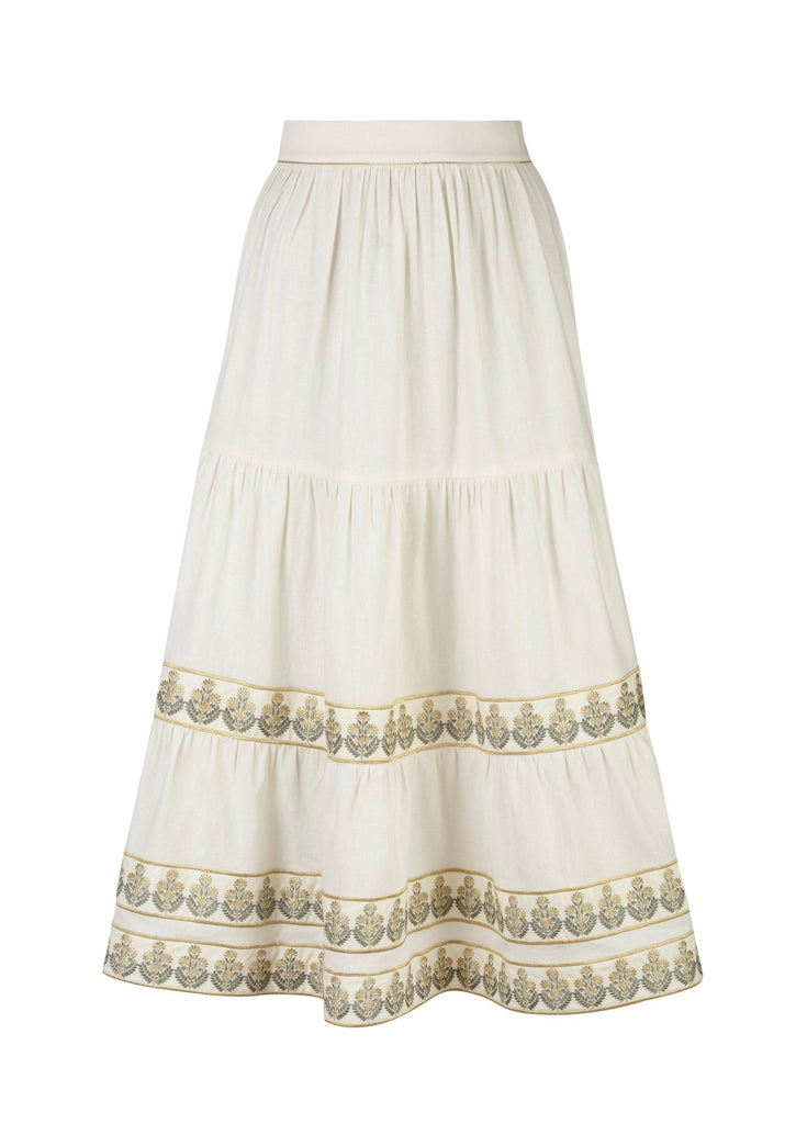 Parya Ruffle Skirt - Ivory & Green Rosewater House
