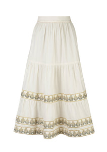Parya Ruffle Skirt - Ivory & Green Rosewater House