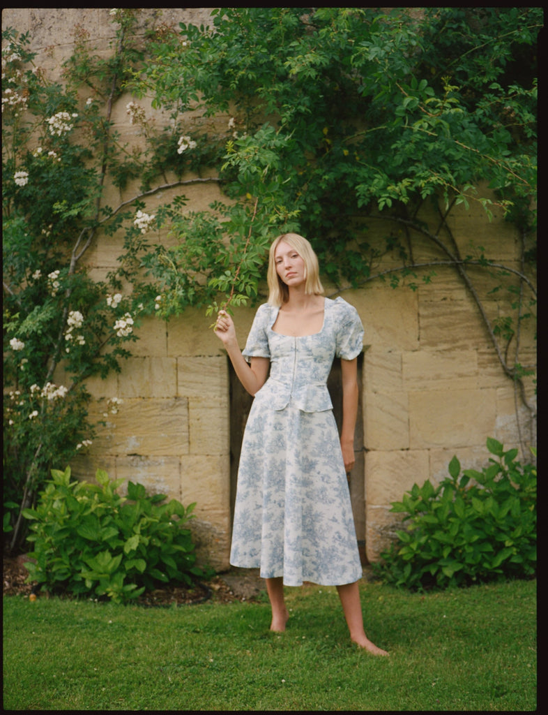 Roya Bodice in Blue Toile de Jouy
