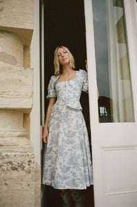 Roya Bodice in Blue Toile de Jouy