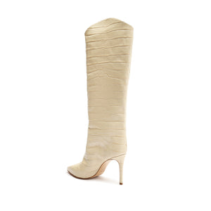 Maryana Crocodile-Embossed Leather Boot in Eggshell