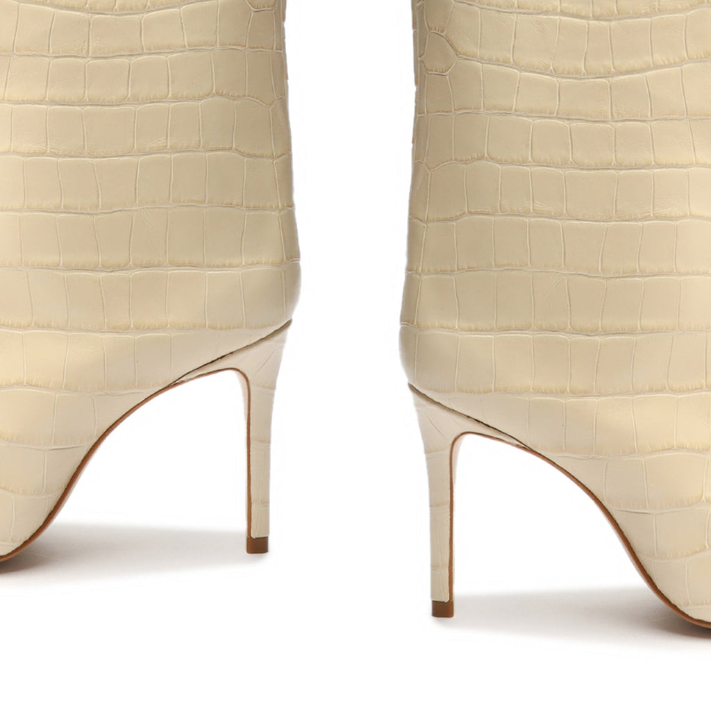 Maryana Crocodile-Embossed Leather Boot in Eggshell