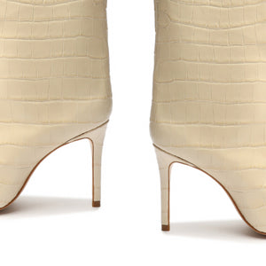 Maryana Crocodile-Embossed Leather Boot in Eggshell