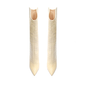 Maryana Crocodile-Embossed Leather Boot in Eggshell