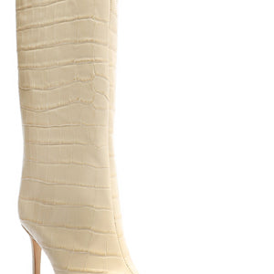Maryana Crocodile-Embossed Leather Boot in Eggshell