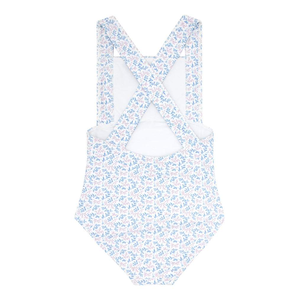 Girls Briland Blue Botanic Smocked Crossover One Piece