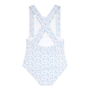 Girls Briland Blue Botanic Smocked Crossover One Piece