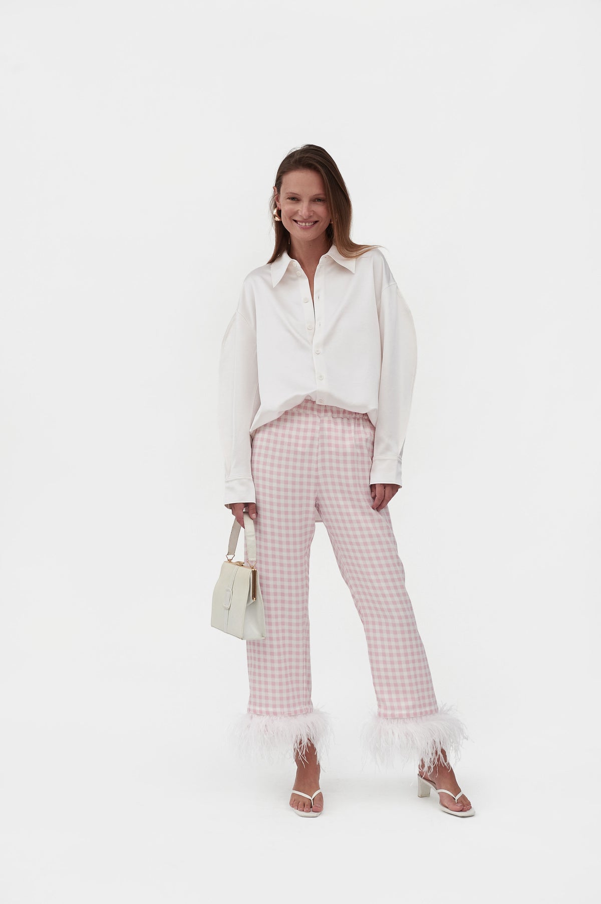 Party Pajama Set with Feathers in Pink Vichy