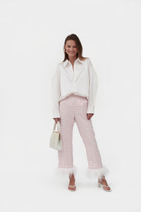 Party Pajama Set with Feathers in Pink Vichy