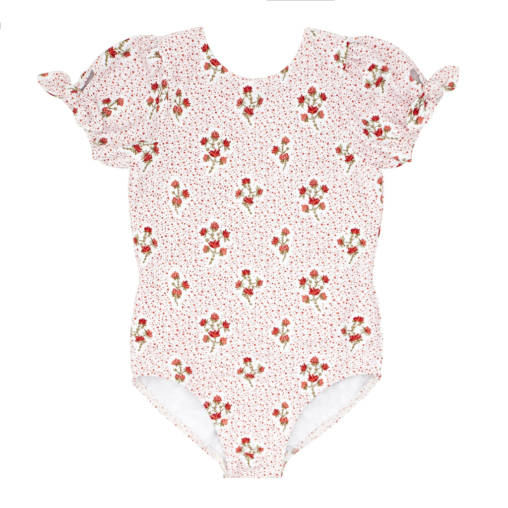 Girls Raspberry Red Puff Sleeve One Piece
