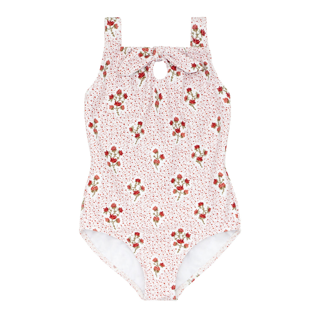 Girls Raspberry Red Gathered One Piece