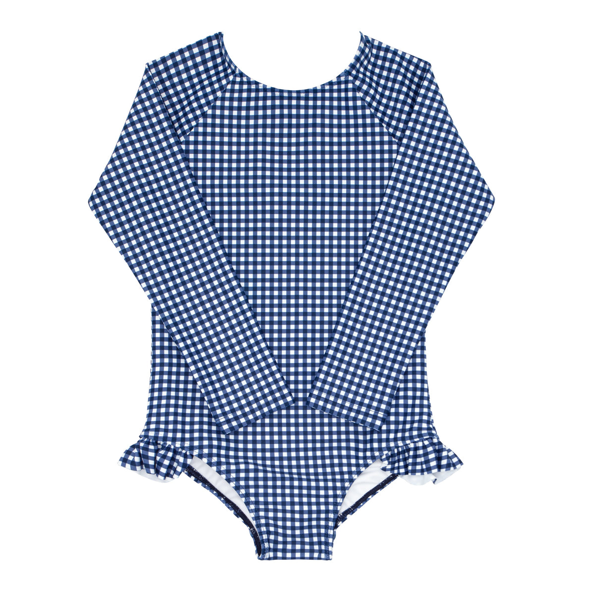 Girls Navy Gingham Rashguard One Piece