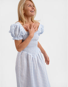 Belle Linen Dress in Blue Vichy