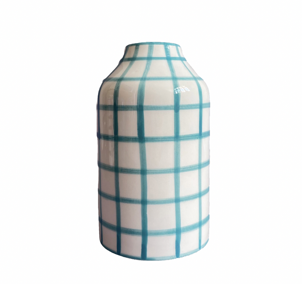 Genie in a Bottle Deco Vase & Bottle in Ibiza Blue Gingham