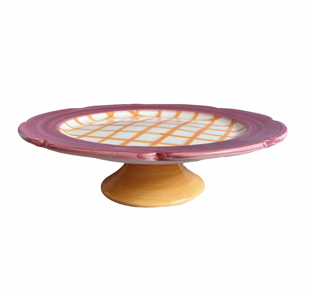 Hot Cakes Cake Stand in Raspberry & Orange Gingham