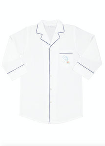 Ally White Cotton Nightshirt with Navy Blue Piping