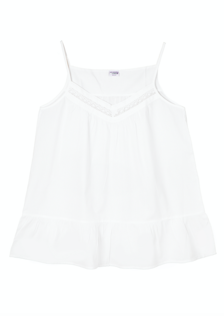 Kristen White Cotton Nightie with Short Ruffle Hem