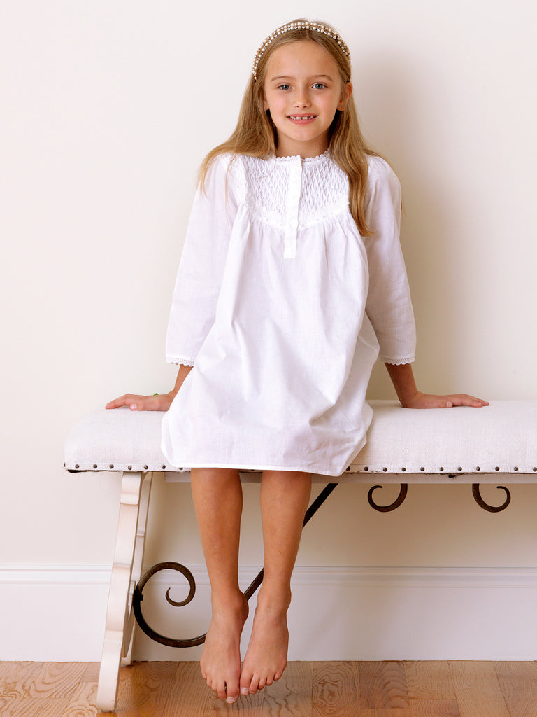 Sophia Long Sleeve White Cotton Dress for Girls
