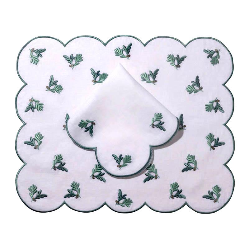 Made-to-Order Violette Linen Placemat and Napkin, Set of 12 in Green