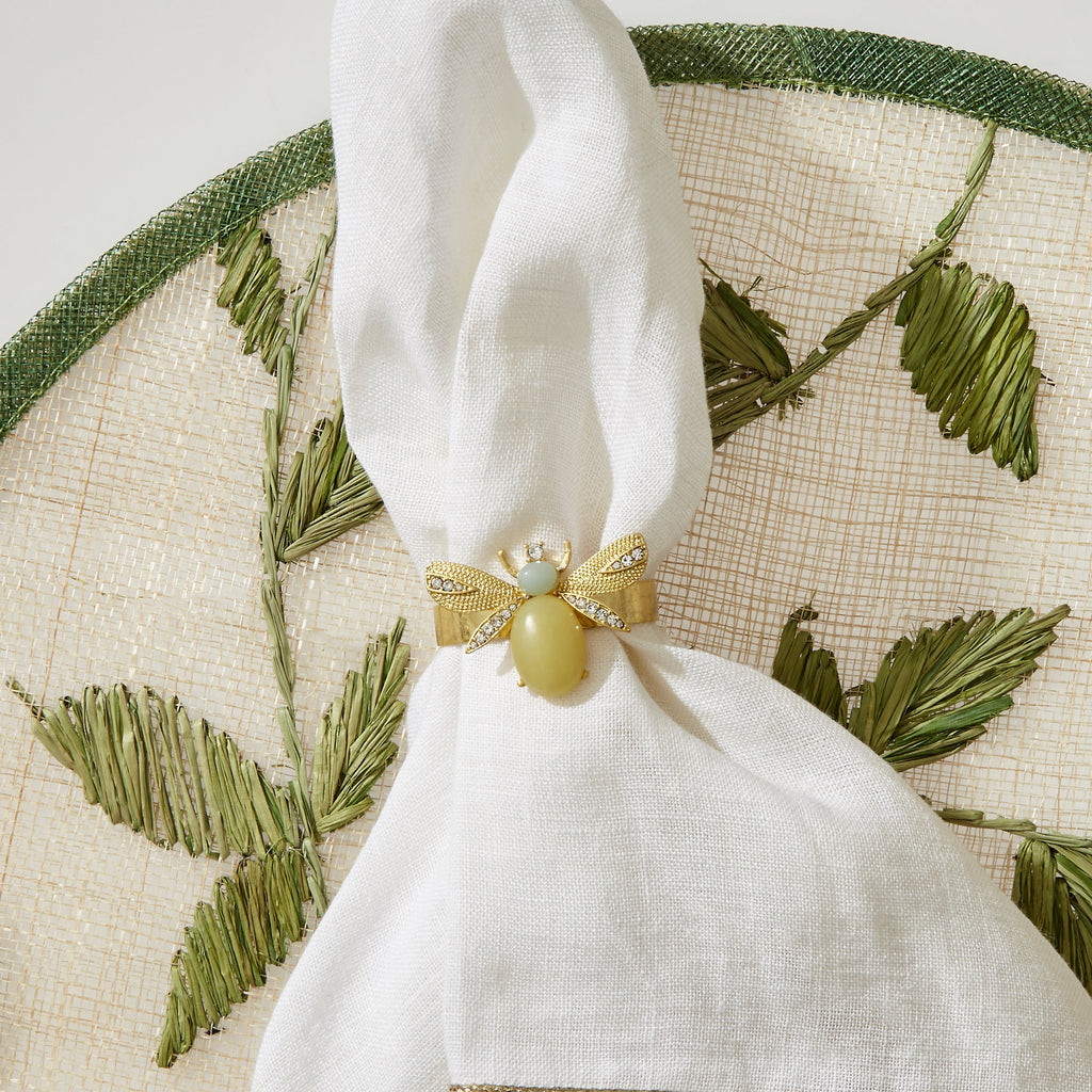 Etched Wing Bug Skinny Napkin Rings in Lemon Jasper, Set of Four