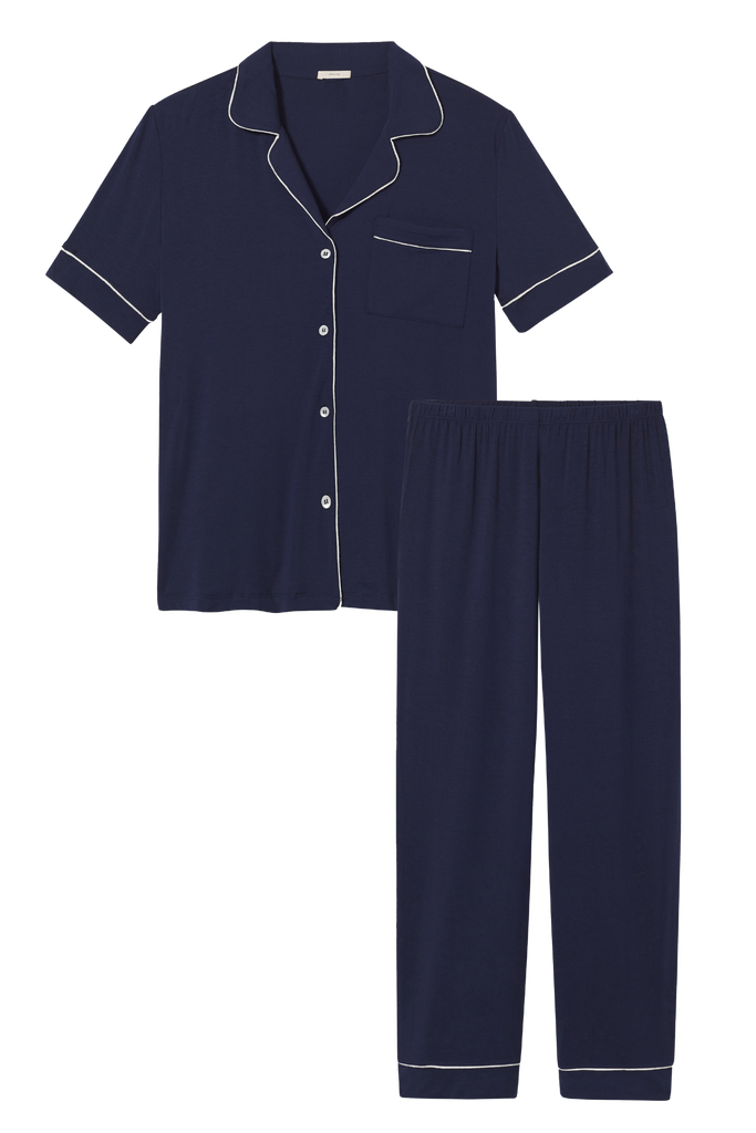 Gisele Short Sleeve Pant PJ Set in Navy/Ivory