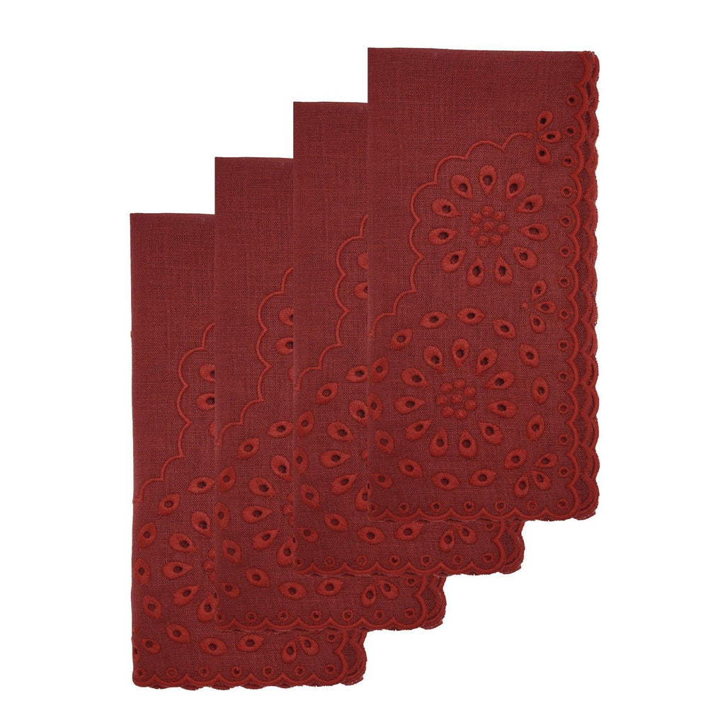 Burgundy Eyelet Dinner Napkins (4) Chefanie