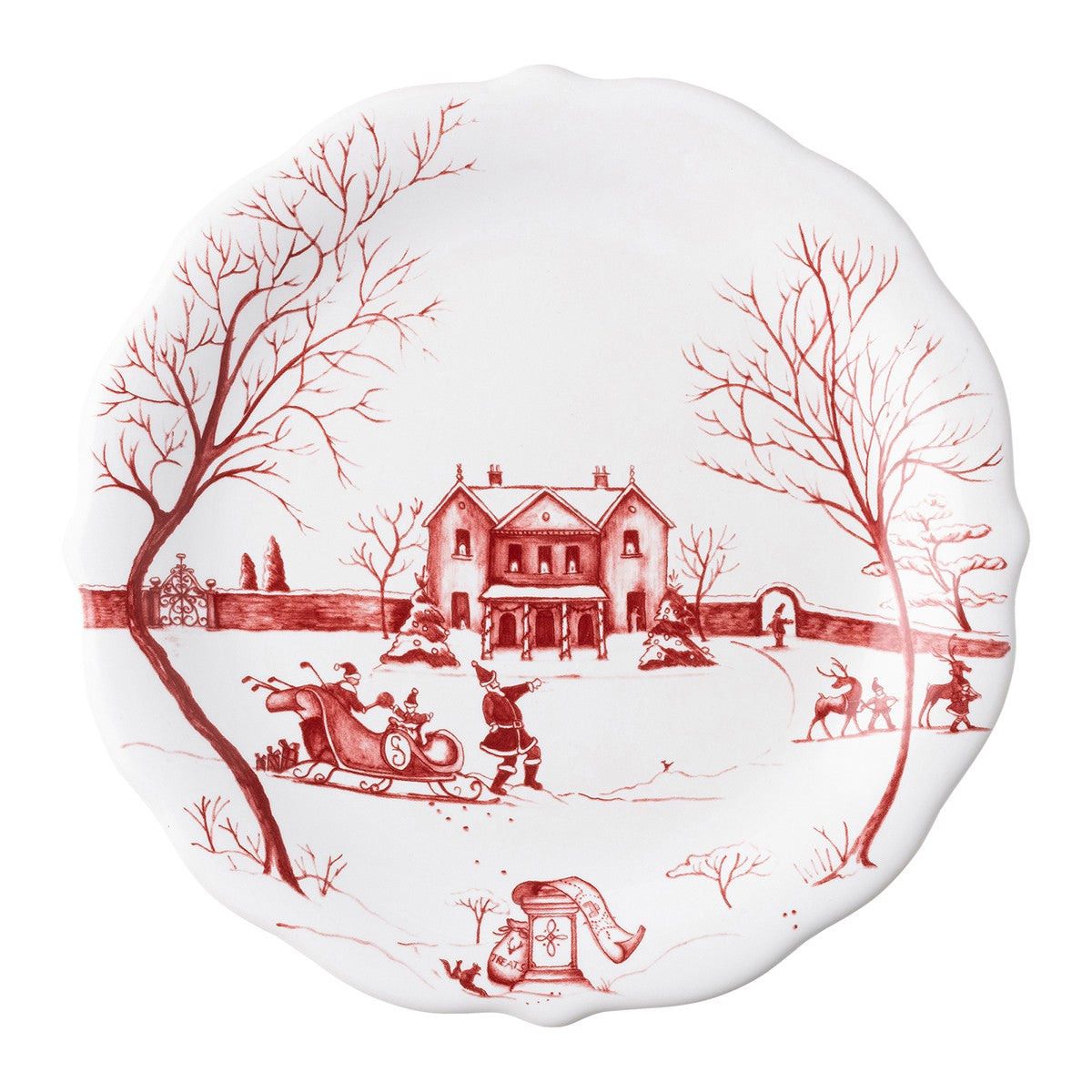 Country Estate Winter Frolic Ruby "Mr. & Mrs. Claus" Party Plates, Set of 4