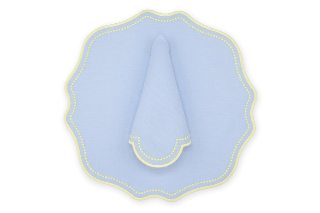 Yellow Dotted Air Blue Linen Napkin and Placemat, Set of 2
